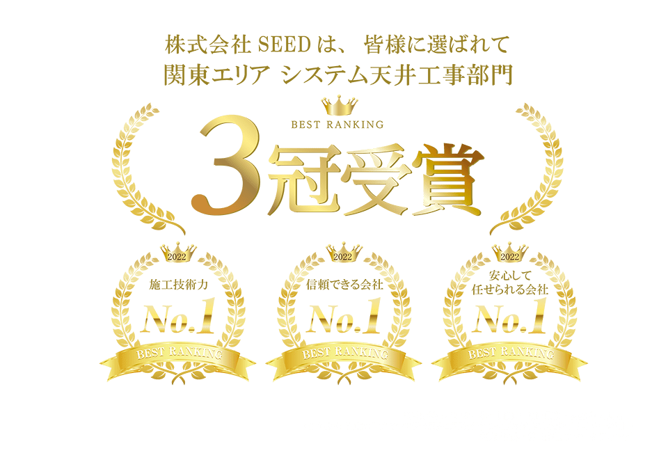 関東エリア、システム天井工事部門、3冠受賞